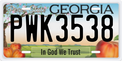 GA license plate PWK3538