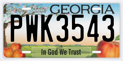 GA license plate PWK3543