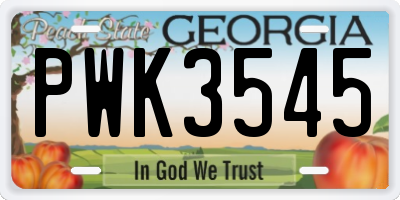 GA license plate PWK3545