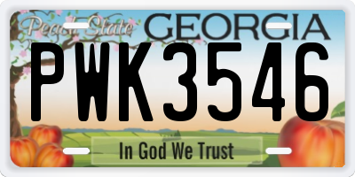 GA license plate PWK3546