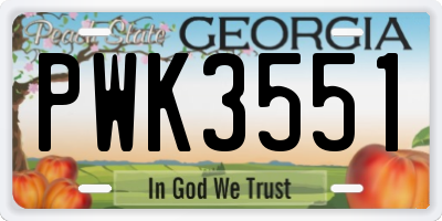 GA license plate PWK3551