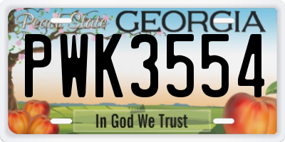 GA license plate PWK3554