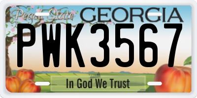 GA license plate PWK3567