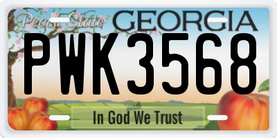 GA license plate PWK3568