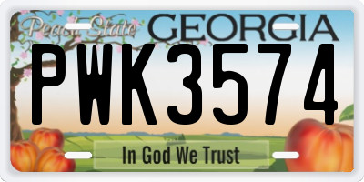 GA license plate PWK3574