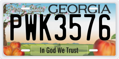 GA license plate PWK3576