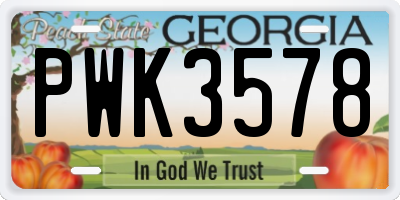 GA license plate PWK3578
