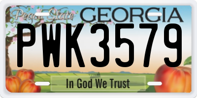 GA license plate PWK3579