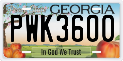 GA license plate PWK3600