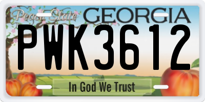 GA license plate PWK3612