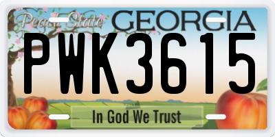 GA license plate PWK3615
