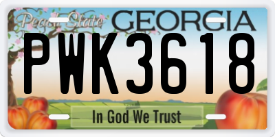 GA license plate PWK3618