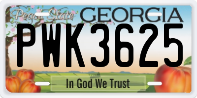 GA license plate PWK3625