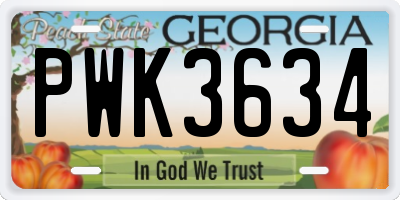 GA license plate PWK3634