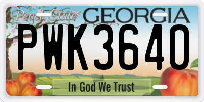 GA license plate PWK3640
