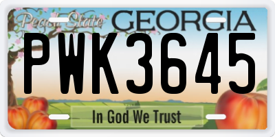 GA license plate PWK3645