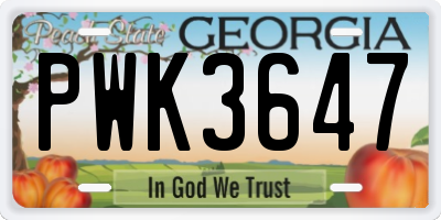 GA license plate PWK3647