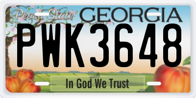 GA license plate PWK3648