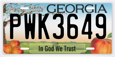 GA license plate PWK3649