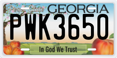 GA license plate PWK3650