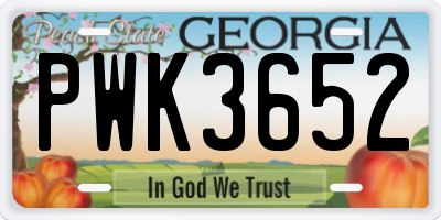 GA license plate PWK3652