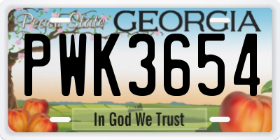 GA license plate PWK3654