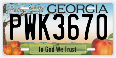 GA license plate PWK3670