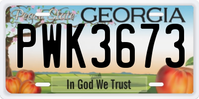 GA license plate PWK3673