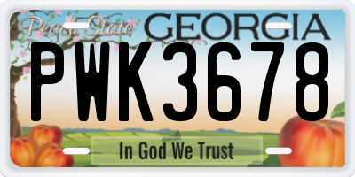 GA license plate PWK3678