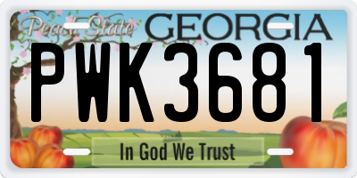 GA license plate PWK3681