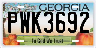 GA license plate PWK3692
