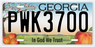 GA license plate PWK3700