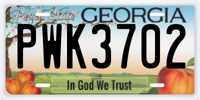 GA license plate PWK3702