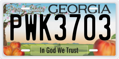 GA license plate PWK3703