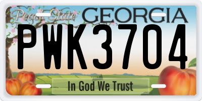 GA license plate PWK3704