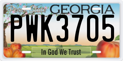 GA license plate PWK3705