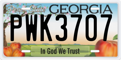GA license plate PWK3707