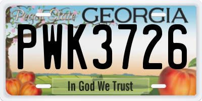 GA license plate PWK3726
