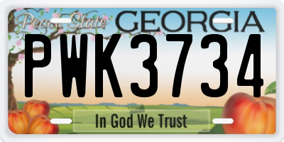 GA license plate PWK3734
