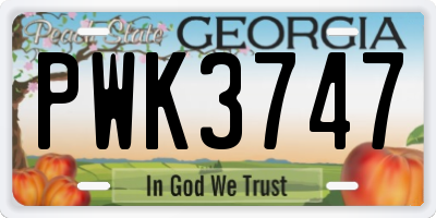 GA license plate PWK3747