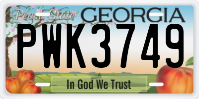 GA license plate PWK3749