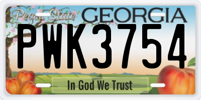 GA license plate PWK3754