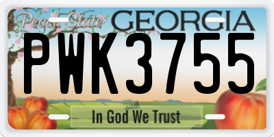 GA license plate PWK3755
