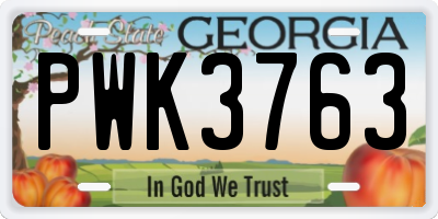 GA license plate PWK3763
