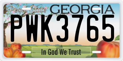 GA license plate PWK3765