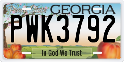 GA license plate PWK3792