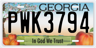 GA license plate PWK3794