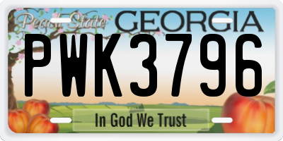 GA license plate PWK3796