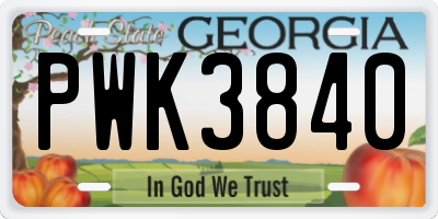 GA license plate PWK3840