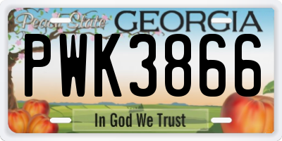 GA license plate PWK3866